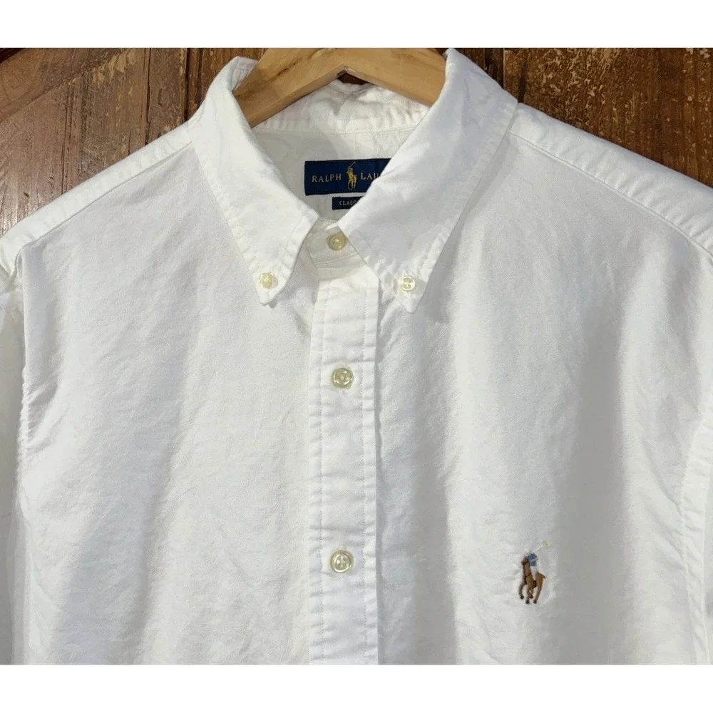 Mens Polo Ralph Lauren Classic Fit L/S Button Down Oxford Shirt Sz XL White